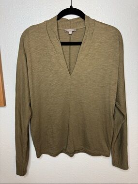 Lilla P Olive Split V-Neck Lightweight Dolman Long Sleeve Top - S